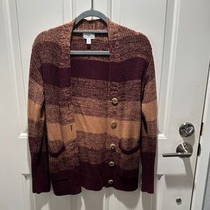 Striped Burgundy and Tan Women's Sweater